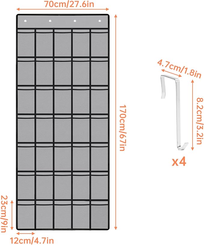NiHome 35 Pockets Door Hanging Cup Organizer Fit for Stanley Tumblers, Gray | Large Capacity Over the Door Water Bottle Organizer in Kitchen, Pantry, Classroom, Elastic Mesh Secure Storage Cup Holder