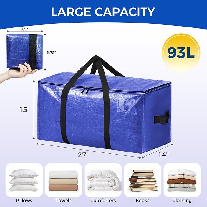 BAGAIL Heavy Duty Moving Bags with Strong Handle, Extra Large Moving Boxes, Storage Tote for Clothes, College Moving Supplies(Dark Blue, 6 Pack)