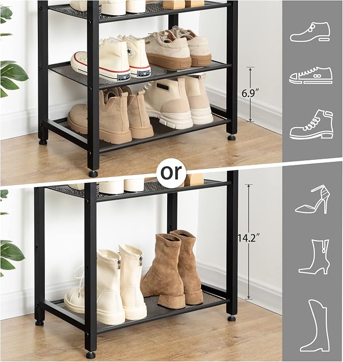 HOOBRO 8 Tier Shoe Rack, Large Capacity Shoe Storage for 14-16 Pairs, Sturdy Metal Shoe Shelf for Closet Entryway, Space Saving Shoe Organizer for Sneakers Heels, Rustic Brown BF48XJ01