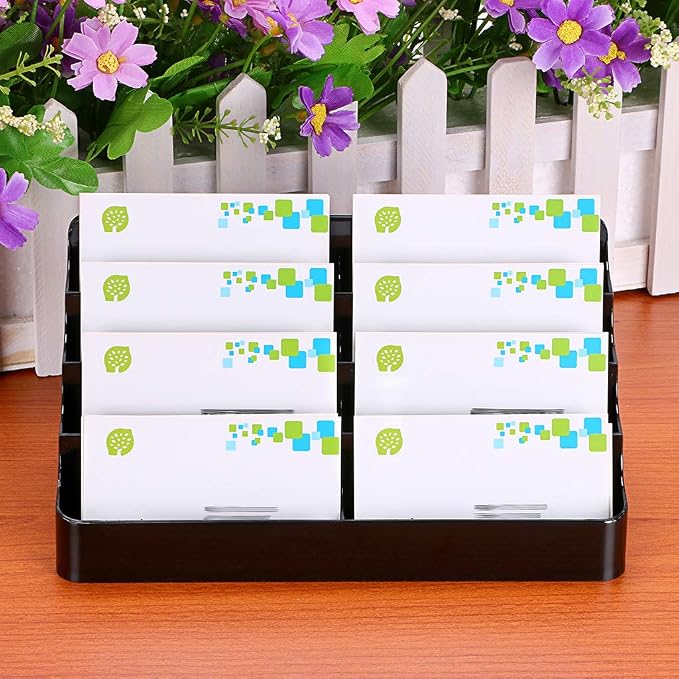 Hipiwe 2-Pack Acrylic Business Card Holder Card for Desk, 8 Pockets | 4-Tier Black Business Card Display Stand, Office Desktop Name Cards Organizer, Fits 480Pcs Business Cards