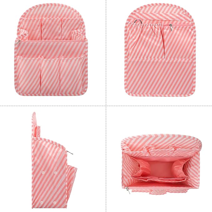 Surblue Backpack Organizer Insert Liner Hanging Travel Rucksack Purse and Handbag Insert Pocket, High-capacity Divider Foldable Nylon Shoulder Bag Organizer for Men and Women, (Pink, L)