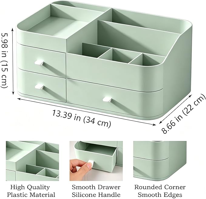 Makeup Organizer with 3 Drawers, Bathroom Counter Organizer. | Plastic Cosmetic Display Case, Ideal for Make Up, Skincare, Perfume; Suitable for Dresser Top, Vanity and Desk