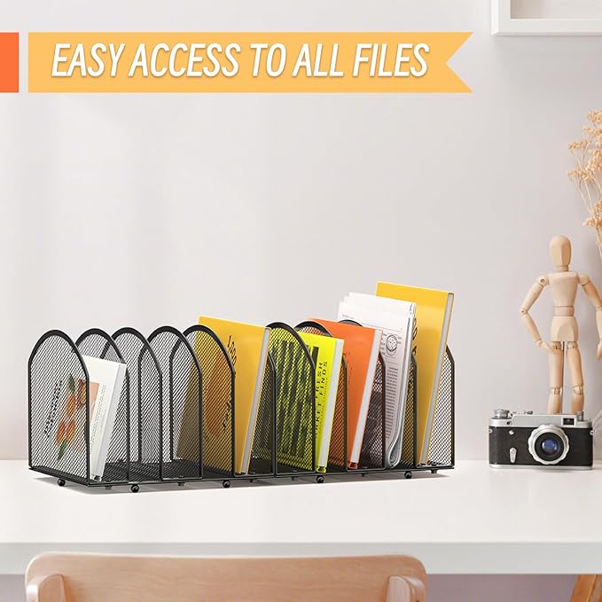 MINDEPOT 5-Section Desk File Organizer, Vertical Desktop File Holder Mail Sorter File Folder Holder Organization for Office School & Classroom (Black - 1Pack)