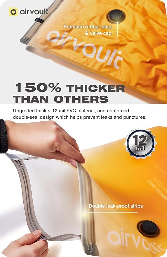 AirVault Vacuum Storage Bags for Travel & Home - Space Saver Compression Packing Bags Set for Clothes, Blankets & Seasonal Storage, Small (2), Medium (4), Large (4) (Orange,10-Pack Combo)