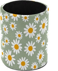 Light Green and Daisy Pen Holder Pencil Organizer for Desk, 3.1” x 3.1” x 3.9” Pencil Cup Office Supplies, Large Capacity Cute Pen and Makeup Brush Holder for Home, School, Desktop
