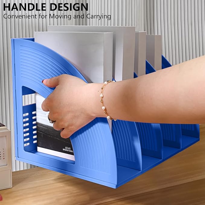 Marte Vanci Magazine File Holder Vertical PP Folder Book Desktop Organizer Plastic Storage Sturdy Vertical 4 Section Folder (Blue)