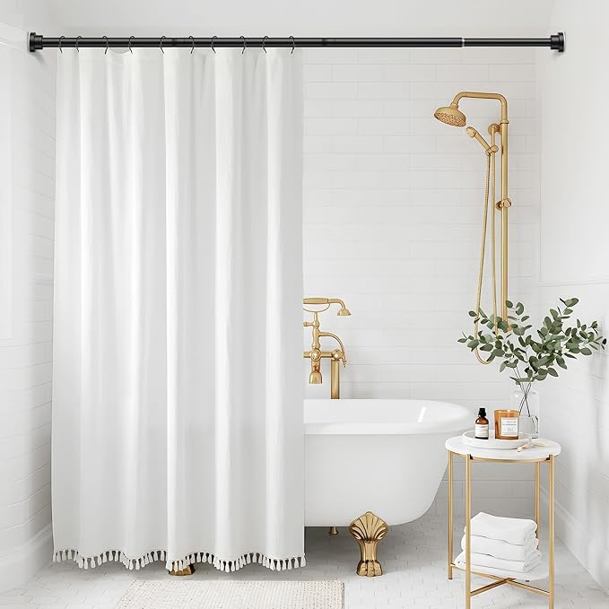 Shower Curtain Rod 31-49 Inch,7/8"Diameter Adjustable Spring Tension Curtain Rods No Drill,Matte Black Shower Tension Rod for Bathroom,Room Divider,Window,Anti-Rust Non-Slip 2-Pack