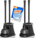 LOVLOY Toilet Plunger and Brush, Bowl Brush and Heavy Duty Toilet Plunger Set with Ventilated Holder, 2-in-1 Toilet Brush and Plunger Combo for Bathroom Cleaning (2, Black)