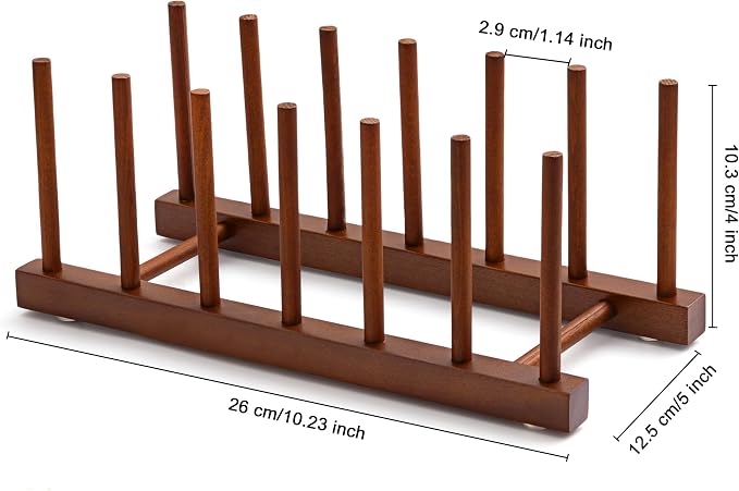 HBlife Teak Wooden Dish Drying Rack Kitchen Plate Organizer Pot Lid Holder | 6 Slots, Vertical Dish Racks for Cabinet Countertop & Wall, Plate Pot Lid Cutting Board Holder, Bowl Cup Drainer, Keep Dry