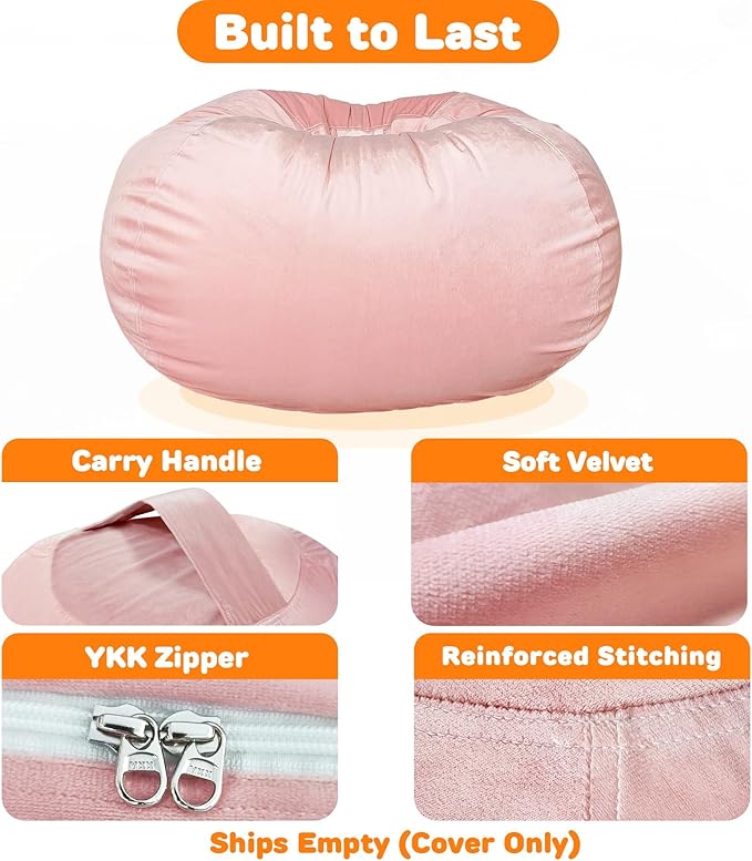 Lukeight Stuffed Animals Storage Bean Bag Chair Cover Only (Ships Empty, No Filling) - Velvet YKK Zipper Beanbag Cover for Kids and Big kids, Washable Plush Toy Organizer, X-Large 30" D x 18" H