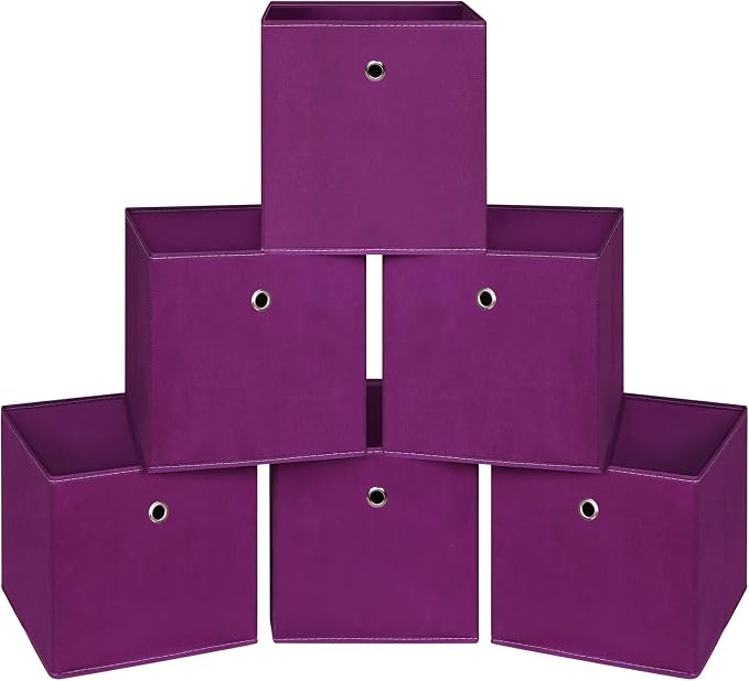 Foldable Storage Cubes Bins ,11 Inch Cloth Storage Cube Fabric Storage Box Cubes Organizer Baskets with Handles for Home Organizer Set of 6 (Purple)