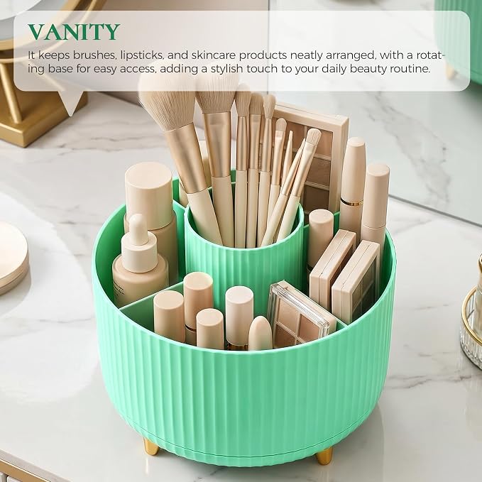 KONVINIT Pencil Pen Holder for Desk, 5 Slots 360-Degree Rotating Desktop Organizer, Cute Desk Organizers and Accessories for School, Home, Office and Art Supply, Mint Green