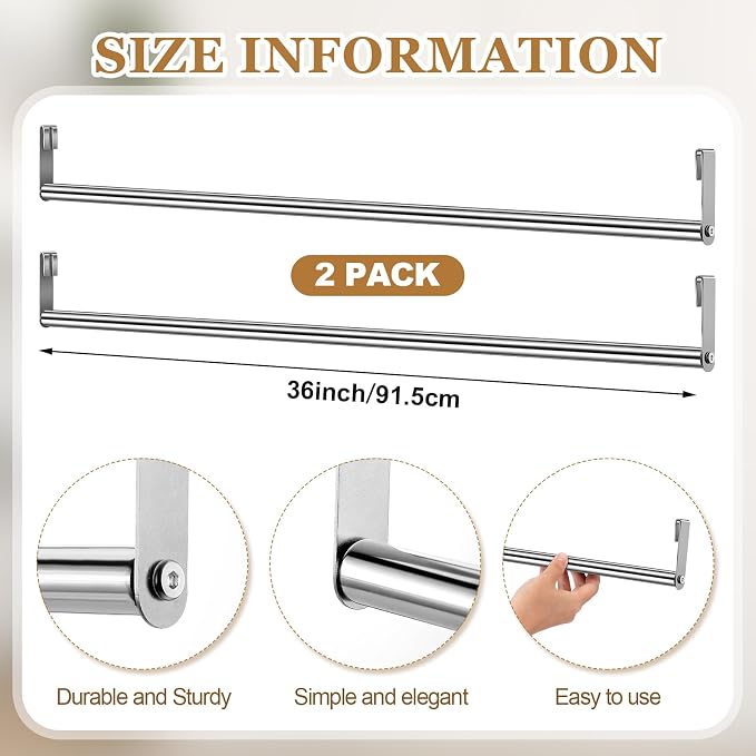 Threehoney 2 Pack Wire Shelving Garment Hanger Bar Wire Shelving Accessories Industrial Closet Clothes Rods for Home Retail Store(Silver,36 Inch)