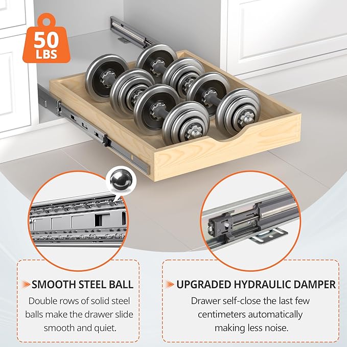 ZOINLIY 15''W X 21''D X 3''H Wooden Pull Out Drawer for Cabinet, Cabinet Organizer for Kitchen, Soft Close Slide Out Shelves, Heavy Duty, Fully Expandable