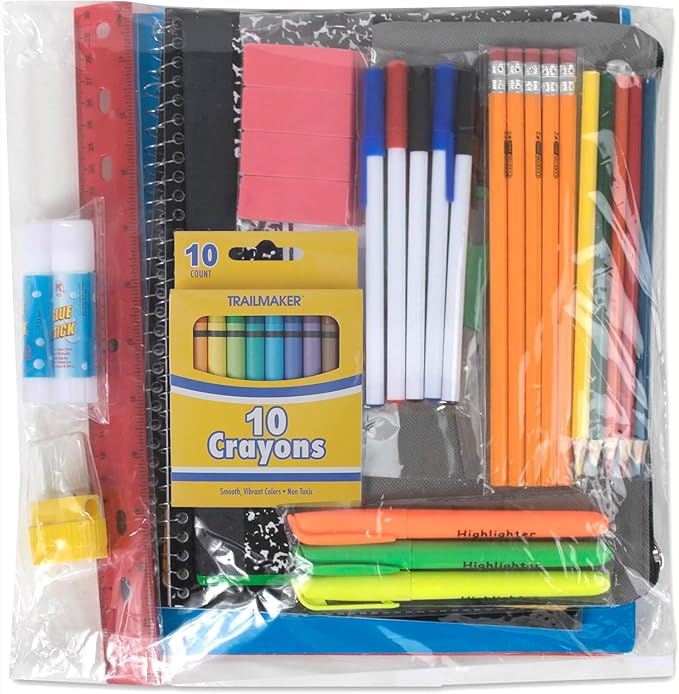 Trail maker School Supplies Kit 45 Piece School Supply Kit Grades K-12 – Back to School Essentials Includes Folders Notebooks Pencils Pens and Much More!