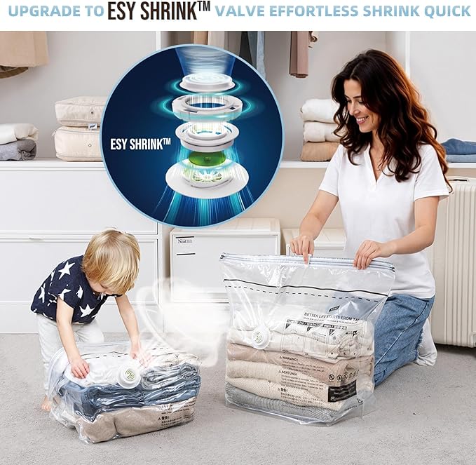 Cube Vacuum Storage Bags, 6 Pack Medium Size (25x19x11 inch), Vacuum Seal Bags for Clothing, Compression Packing for Clothes, Blankets, Baby Clothes, No Pump Needed