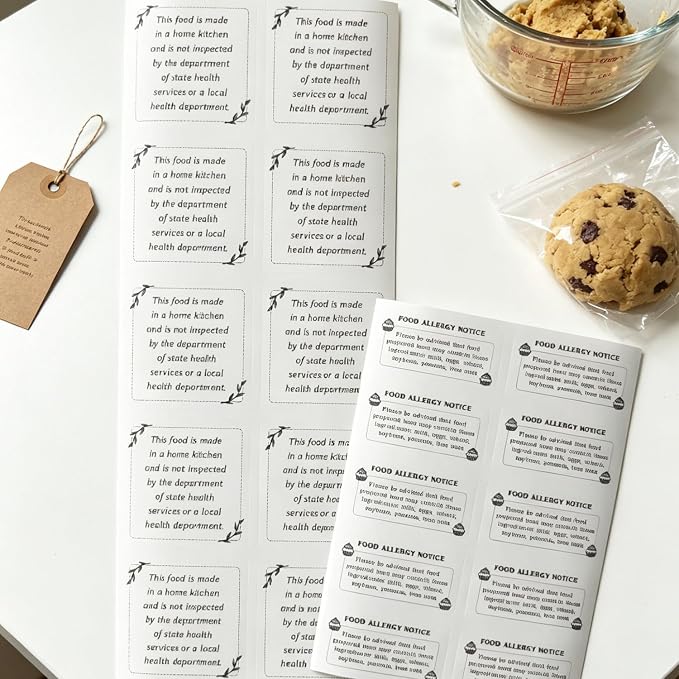 500Pcs Cottage Food Law Labels Waterproof Made in a Home Decal Stickers -2in Square Food Stickers Thermal Printed Labels Commercial Label Stickers for Home, Meal Prepping, Pantry (White Combination)