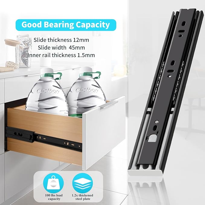 YENUO Push to Open Drawer Slides Full Extension 12–24 Inch 100 LB | Side Mount Heavy Duty Touch Release Drawer Glides Rails Ball Bearing 12–24 Inch for Kitchen Dresser Hardware Cabinet 1 Pair