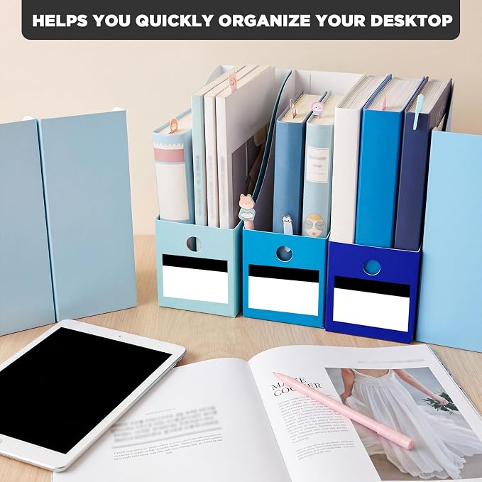 Jutom 48 Sets Cardboard Magazine Holders with Labels for Office,Blue