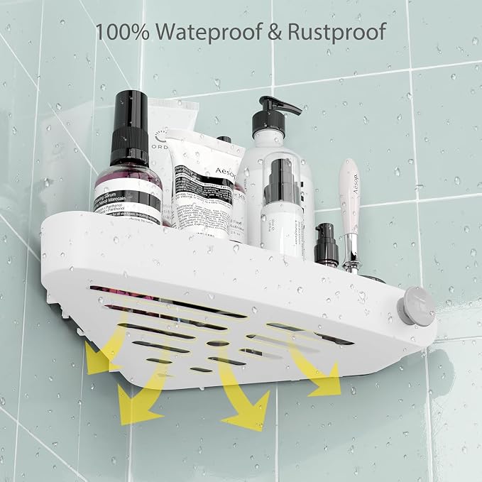 Sotfamily Plastic Shower Caddy Corner (for 90° Only), 2 Pack, White | Adhesive Corner Shower Shelves for Bathroom Organizers and Storage, Bathroom Decor