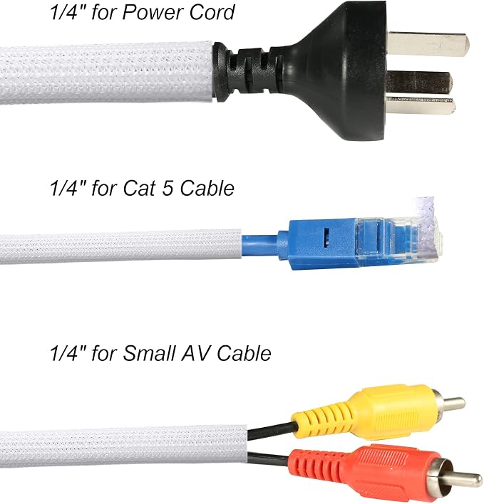Cable Management Sleeve, Split Design, 10FT - 1/4 Inch, White | Cord Protectors from Pets | Heat & Abrasion Resistant Wire Loom | Automotive Wiring & Home Office Cable Organization
