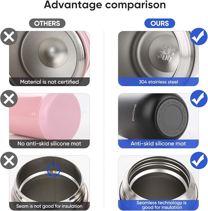 DaCool Adults Food Thermo for Hot Food 24 oz Insulated Food Jar Insulated Lunch Container Vacuum Stainless Steel Soup Thermo for Women Man Leakproof for Office Picnic Travel Outdoors, Black