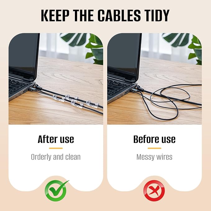 50 Pcs Self Adhesive Cable Clips,Upgraded Cable Management with Screw Hole,Strong Cord Organizer for Under Desk,Car,TV PC,Christmas Light Indoor/Outdoor-M