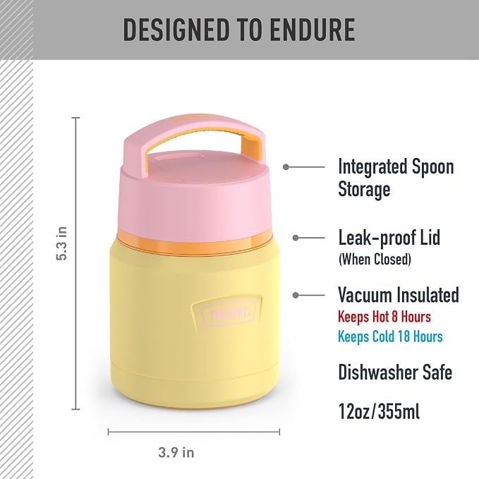 THERMOS ICON Stainless Steel Food Jar with Spoon, 12 Ounce, Yellow