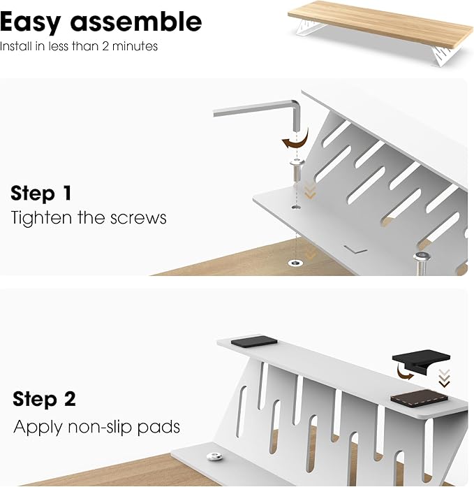 Fenge Monitor Stand Riser, 31.5 Inch Desk Top Shelf for 2 Monitors, Computer Stands for Desk, Wood & Steel Desktop Riser for Laptop, PC, Printer