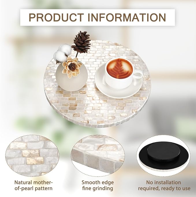 Reallnaive Mother of Pearl Lazy Susan for Table Turntable Organizer Marble Patterned Lazy Susan Wood Spinning Tray Rotating for Kitchen Cabinet Spice Pantry 12 Inch(Round,Marble)