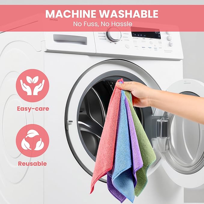 SIFANGKE Microfiber Cleaning Cloth, 12 Pack Assorted Color Cleaning Rags for Housekeeping, Colorful Reusable Microfiber Towels for Car, Kitchen, Bathroom and Household Cleaning Supplies, 11.8"X11.8"