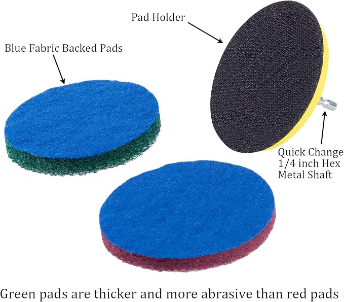 Kichwit 4 Inch Drill Power Brush Tile Scrubber Scouring Pads Cleaning Kit | 2 Inch Small Brush Included, Heavy Duty Household Cleaning Tool (Drill NOT Included)