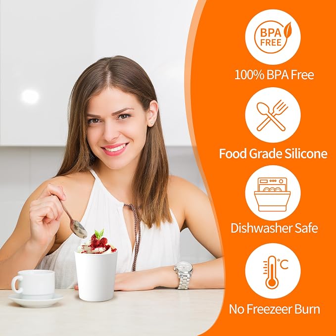 Mini Ice Cream Containers for Homemade Set (6 Pack - 8Oz), Reusable Ice Cream Storage Containers for Freezer, Leak-Free Ice Cream Containers with Silicone Lids