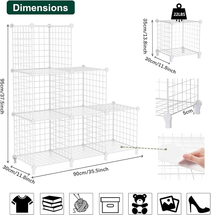 AWTATOS Wire Cube Storage, 6 Cube Closet Organizer Storage Shelf, White | Metal Cube Storage Shelves Bookshelf, Portable Closet Clothes Organizer, Wire Shelving for Bedroom, Home, Office