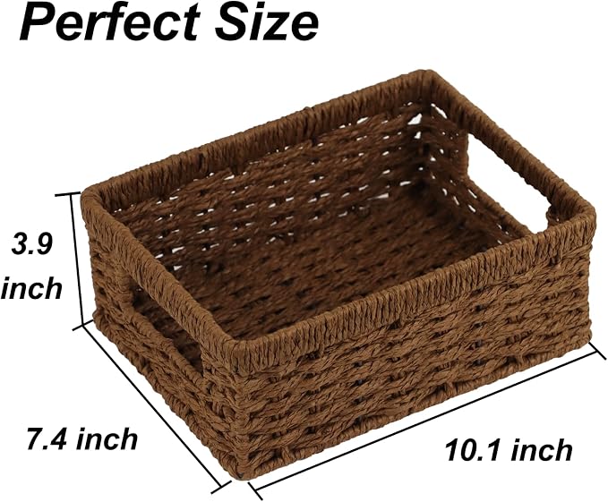 Wicker Baskets, Baskets for Organizing, Rattan Woven Basket for Storage, Organizer Bins with Built-in Handles, Storage Basket for Shelves (Paper Rope, Small)