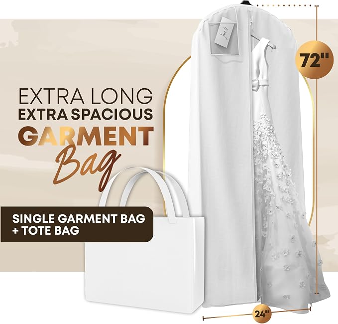 Your Bags Wedding Dress Garment Bag with Matching Tote- Garment Bags for Travel & Hanging Clothes or Storage - 72" Wedding Dress Bag for Gowns Long with 20" Gusset for Puffy Bridal Gowns Cover - White