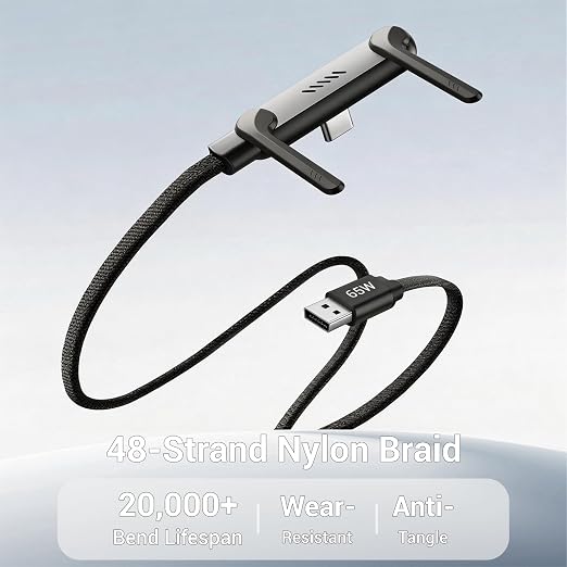 Invisible Holder Charger Cable, Fast Charging Cable for Desk, USB-A to Type-C (65W) & USB-A to Type-C (65W) Cable 4.9 FT with 360° Adjustable Metal Stand, 2 in 1 Holder Charger for Gaming, Office