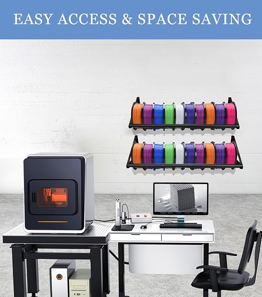 2 Tier Wall Mount Filament Storage Rack Holds 20 Rolls 1KG 3D Printer Spool | Holds 18+ Spools, 50LBS Load/Shelf, 22mm Heavy Pipe, Fits Small Print Farms, Assembles in 15 Mins, Versatile Storage Use