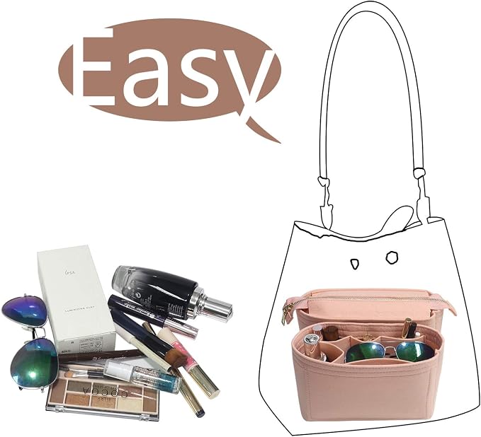 Bag Organizer, Bag Shaper Purse Insert Felt Organizer Fit in NeoNoe Noé and other Bucket Bags - pink