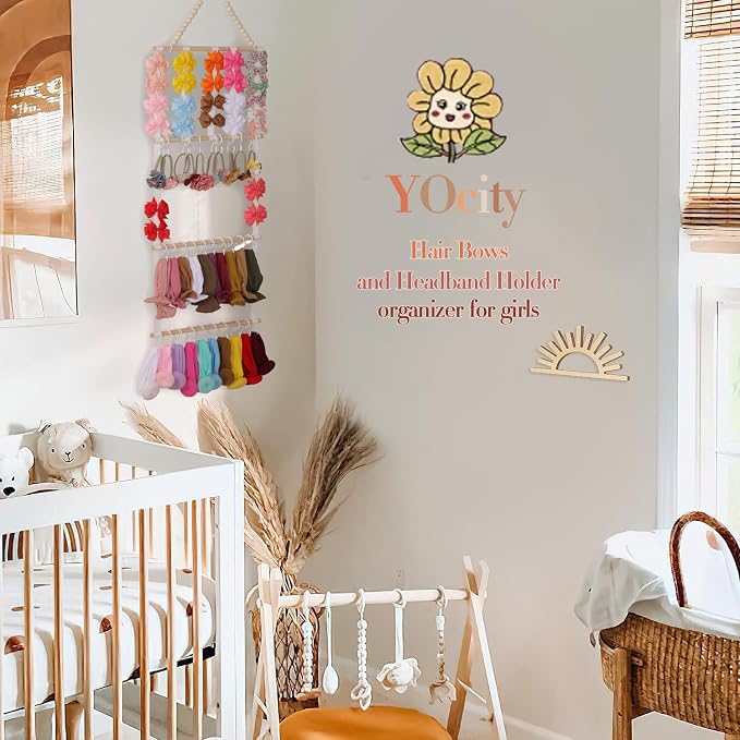YOcity Headband Holder for Girls Baby Headband Organizer Head Bands Hair Accessories Display Organizer Wall Hanging Decor for Nursery Toddler Girl Room