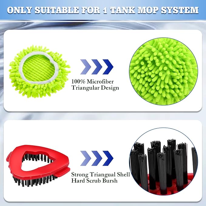 Spin Mop Refills Compatible with OCedar EasyWring 1-Tank, 4-Pack Microfiber Replacement Heads (2 White, 2 Green), 1 Scrub Brush & 1 Mop Base, Floor Cleaning Accessories
