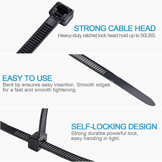 Zip Ties 15 inch (100 Pack), 80lbs Tensile Strength, Black Cable Ties, Zip Ties Heavy Duty ，Wire Ties for indoor and outdoor use