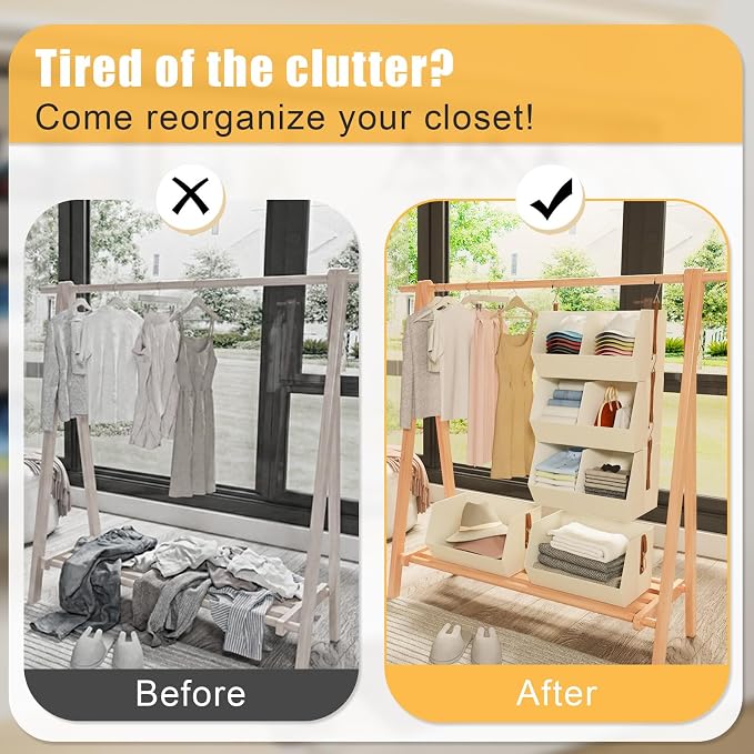 3-Tier Hanging Closet Organizer, Extra Large Fabric Closet Shelves with Zipper, Foldable Closet Storage Organizer for Clothes, Handbags, Socks, Underwear, Dorm Room and RV,Grey- 1 Pack
