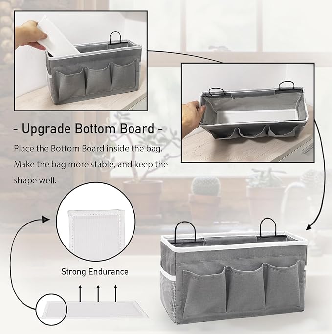 Kanrichu 2pcs 3-pockets Large Wall Hanging Organizer Bag, Linen Fabric Door Hanging Storage Baskets with Pockets, Waterproof Bin for Kitchen, Bedroom, Office, RV Camper (Khaki-2pcs)