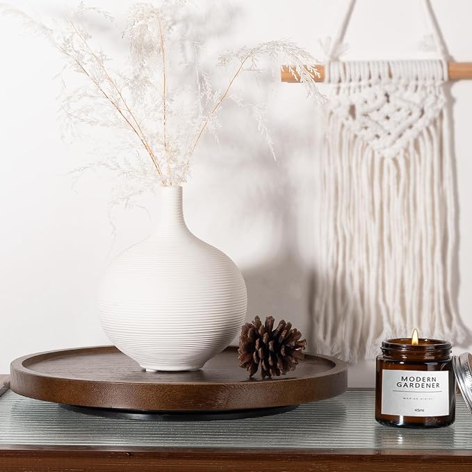Wood Lazy Susan Organizer Kitchen Turntable for Cabinet Farmhouse Bathroom Decor Round Decorative Tray for Vanity, Counter, Sink, Coffee Table, 11 Inch, Walnut | Waterpoof, Easy clean, Non-slip, Rotating Wooden Decorative Pantry Table Tray for Seasonin...