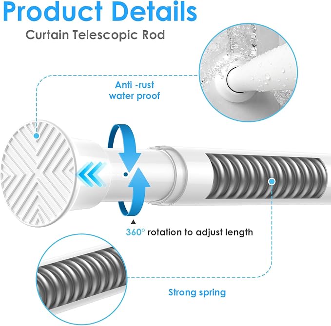 4Pack Spring Tension Curtain Rods 23 to 46 Inch,White Small Tension Rod Spring Curtain Rod No Drilling,Adjustable Short Curtain Rods for Window,Kitchen,Closet,Doorway