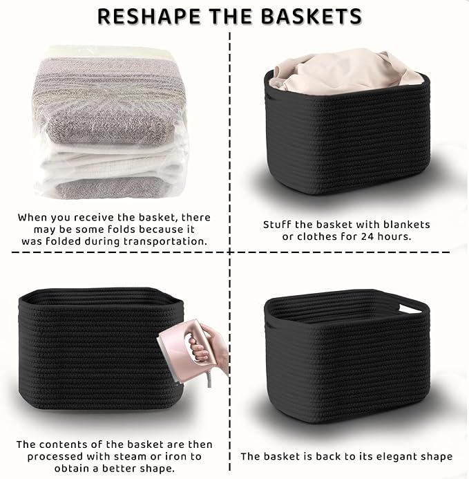4 Pack Large Storage Baskets for Organizing, 16''Lx12''Wx8''H Woven Baskets for Storage Toys, Towels, Books, and Clothes, Cotton Rope Basket for Shelves with Handle