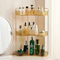 Ceruaxb 3-Tier Corner Bathroom Counter Organizer, Plastic Countertop Makeup Organizer, Large Capacity Vanity Bathroom Perfume Shelf Rack for Kitchen Office Desktop (Amber)