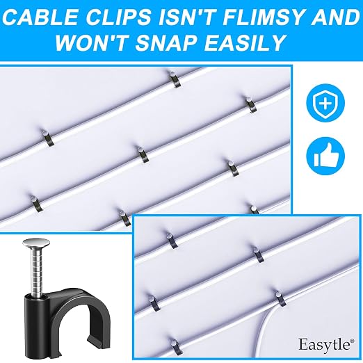 400pcs Black Cable Clips 4/6/8/10mm Cable Wire Clips Nail in Cable Clips Cable Tacks Coaxial Nail Clamps Cable Nails for Cords Cable Management RG6 RG59 CAT6 RJ45 Ethernet Cable Clips Coax Clamps