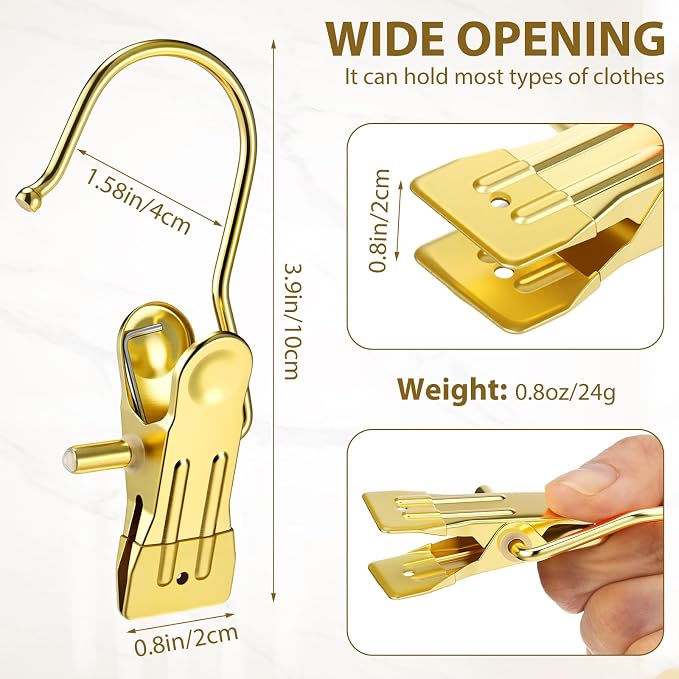 Shimeyao 100 Pieces Boot Hangers for Closet Laundry Hooks Hanging Clips Boot Hangers Holder Travel Home Space Saving for Clothes Hats Towels Single Organizer Clamps (Gold)